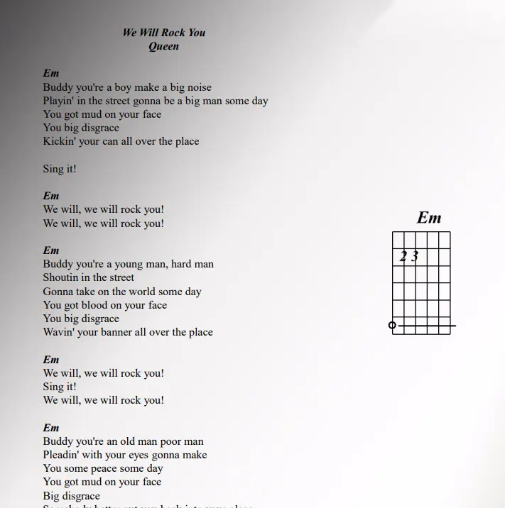 Print da cifra de We Will Rock You — Queen