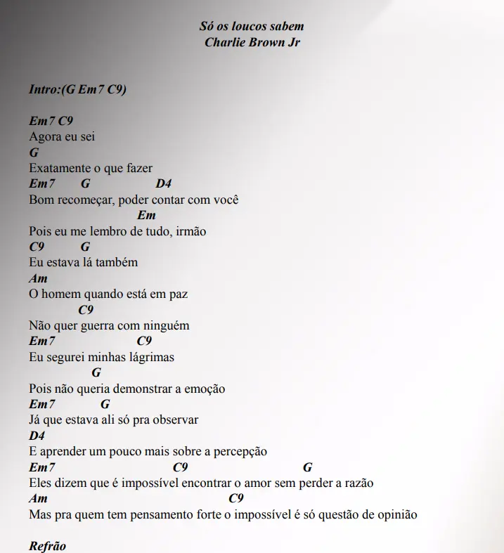 Print da cifra de Só os loucos sabem — Charlie Brown Jr.