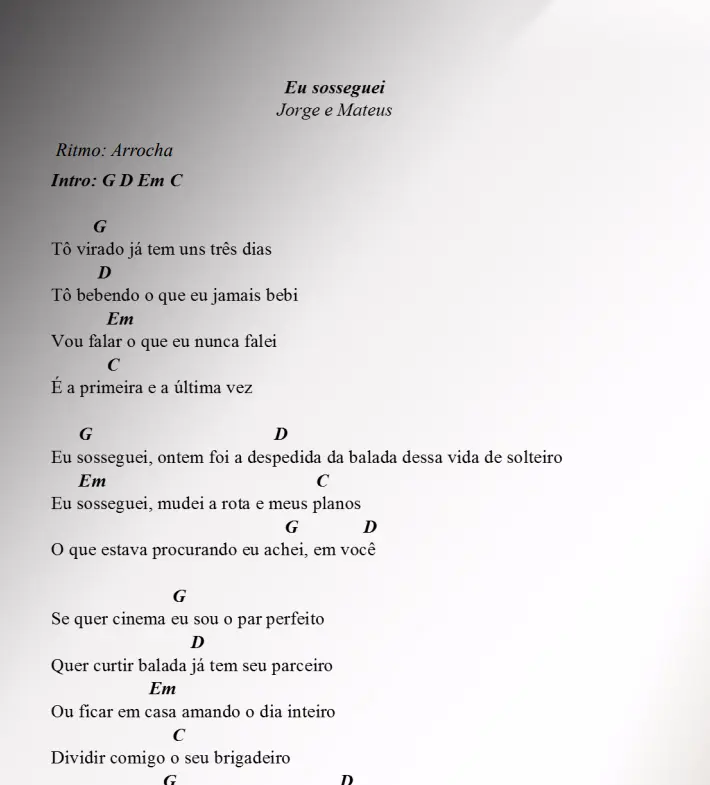 Print da cifra de Eu sosseguei — Jorge e Mateus