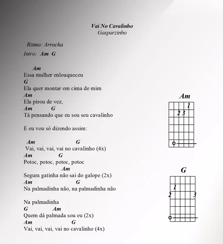 Print da cifra de Vai no Cavalinho — Gasparzinho