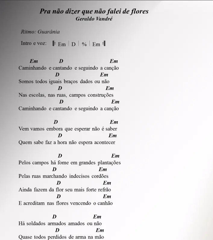 Print da cifra de Pra não dizer que não falei de flores — Geraldo Vandré
