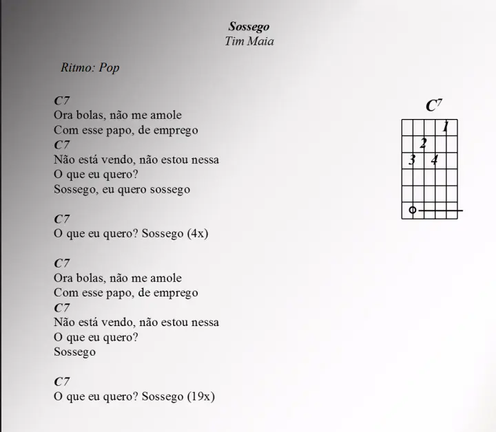 Print da cifra de Sossego — Tim Maia